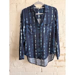 Anthropologie Cloth & Stone Blue Tie Dye Button Front Blouse Women Small Rayon